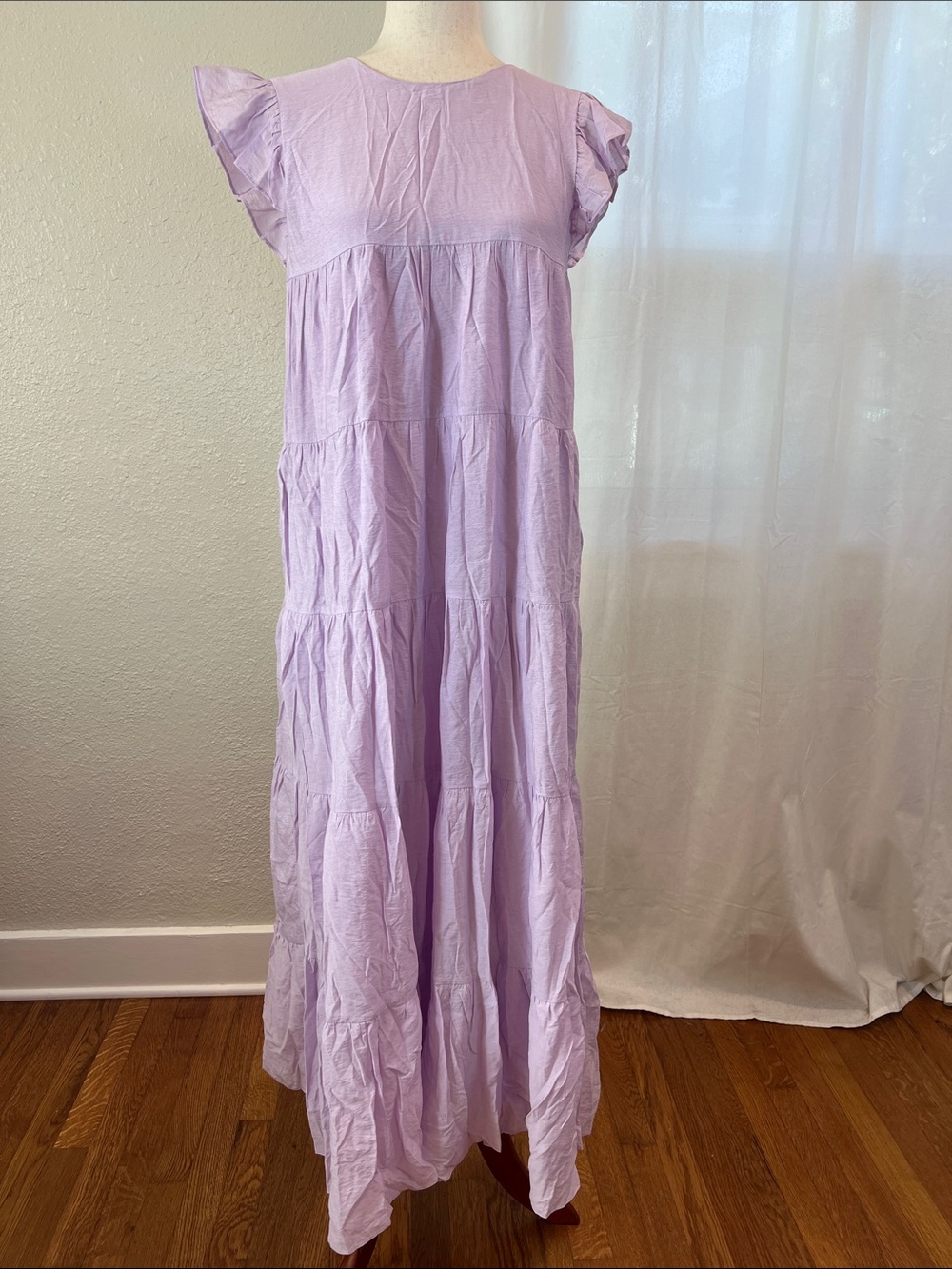 English Factory Lavender Tiered Maxi Dress with Flutter Sleeves. Size S. NWOT